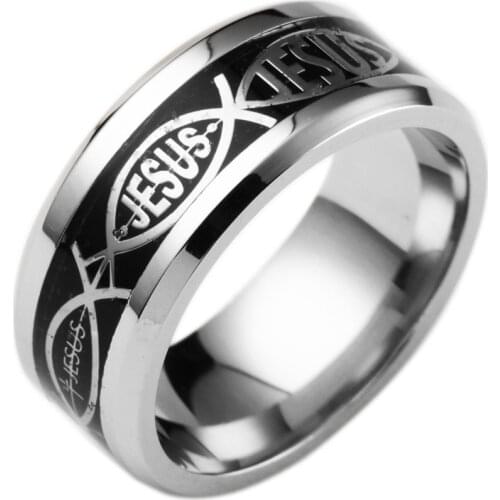 Large Size Mens Jewelry Never Fade Jesus Letter 316L Stainless Steel Ring Gold Filled Blue Black wedding Biker Rings woMen Gift