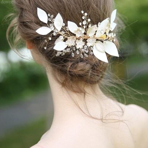Charming Bridal Barrettes Women Prom Hair Clip Jewelry Hand wired Leaf Headpiece Wedding Hair Ornament Accessories