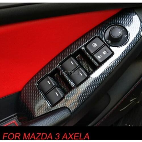 Carbon Fiber Window Glass Lifter Switch Buttons Decorative Frame Cover Trim Interior Accessories For Mazda 3 Axela 2014 2016