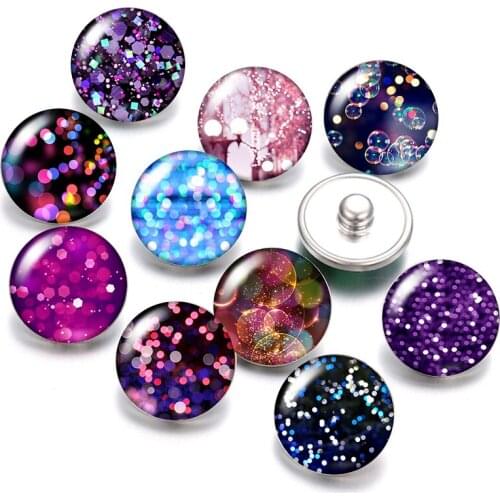 Lighting Dots Hearts Stars Shinning 18mm snap buttons 10pcs mixed round photo glass cabochon style for snap button jewelry