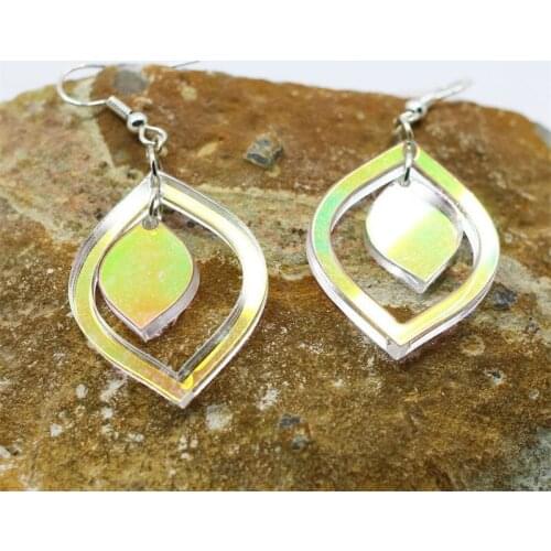 Iridescent Acrylic Earrings Laser Cut Nesting Teardrop Dangle Earrings, Boho Earrings, Lightweight Rainbow Acrylic Earrings