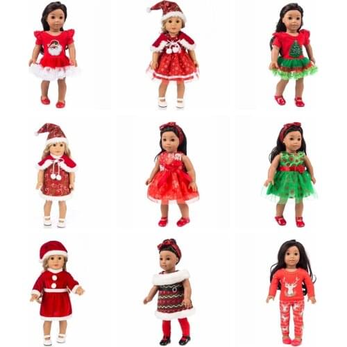 2020 Christmas Doll Skirts With Hat Clothes Set Xmas Dress For 18 Inch American Doll For Our Generation Dolls Toys For Girls