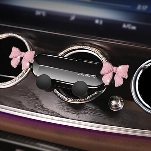 Cute Bowknot Universal Car Phone Holder Cartoon Diamond GPS Stand Gravity Bracket Auto Air Vent Clip Mount Mobile Phone Holder