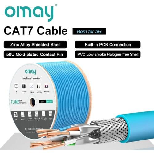 CAT7 Network Cable S/FTP 23AWG 4PR OMAY LSZH 10Gbps 600MHz Double Shielded Oxygen-free Copper LSZH Supports FTTH Ethernet Cable