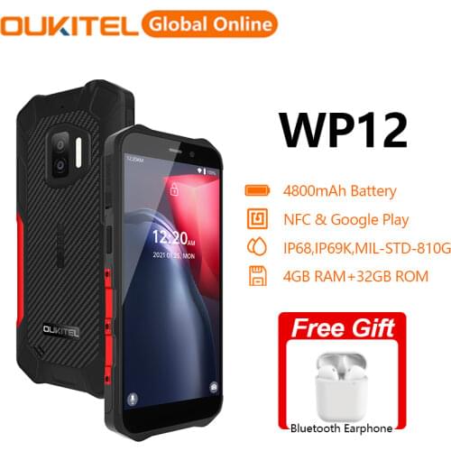 OUKITEL WP12 NFC IP68/IP69K Waterproof Rugged Smartphone Android 11 5.5''HD+ Display 4GB RAM+32GB ROM 4000mAh 13MP Mobile Phone