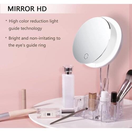 Lighted Makeup Mirror Led Lights 10X Magnifying Detachable Light Up Mirror Touch Screen Dimming 90° Rotation with Storage Box