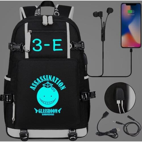 Luminous Anime Assassination Classroom USB Boy Girl Kids Book Bags Large Capacity Teenagers Schoolbags Women Men Laptop Backpack
