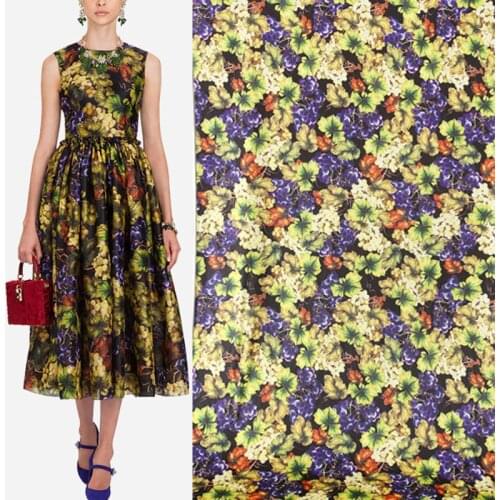 100x145cm Purple Grape Painted Thin Chiffon or Imitate silk Satin Fabric For Woman Dresses Blouse Pants DIY Cloth Sewing