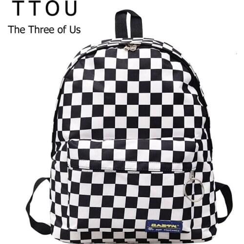 TTOU Unisex Plaid Nylon Female Travel Daypack Laptop Backpack Book Schoolbags Feminina School Casual Rucksack Women Bag Rugzak