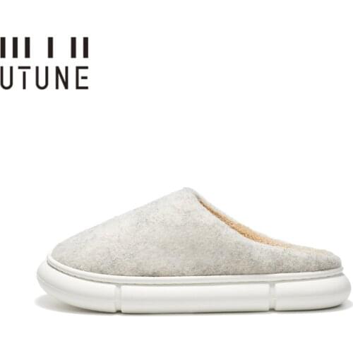 UTUNE Women Winter Felt Slippers Indoor Warm Men Home Shoes EVA Soft Platform Shoes Furry Non-slip Mules Pantuflas de mujer