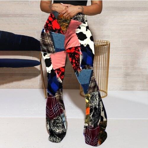 Womens Pants Trend Old Fashion Color Matching Pant Leisure Middle Waisted Pants For Women Aesthetic Trousers Flare Pants