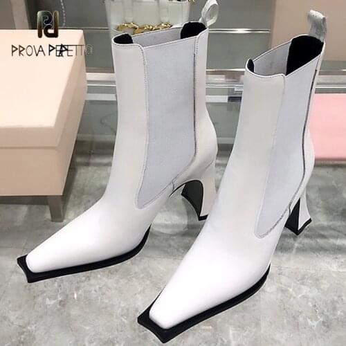 Leather Stitching Stretch Fabric Autumn and Winter Show Chelsea Short Boots Square Toe Shaped Heel Fashion Boots Women