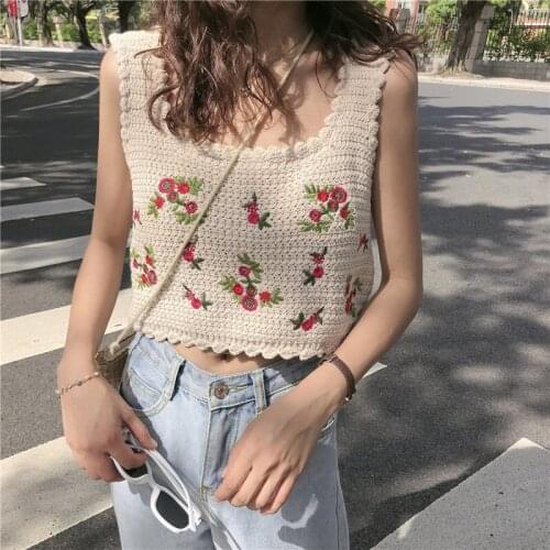 Korean Vintage Embroidery Flowers Basic Sweet 2020 New Chic Sexy Casual Camis Female Sleeveless Women All Match Tank Top