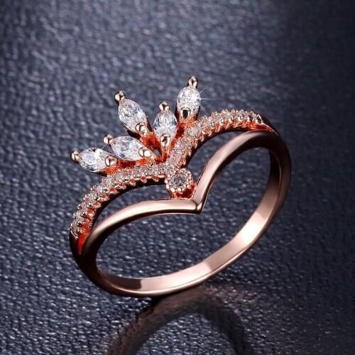 TRACYSWING Real AAA Zirconia Rose Gold Color Fashion Flower Rings Zirconia Rings for Women Anti Allergies 103211r