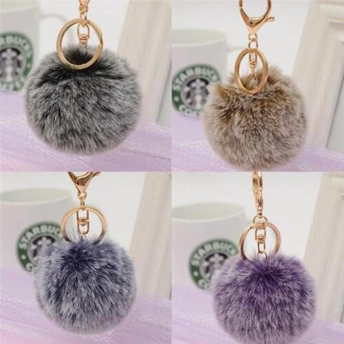1pcs Trinket Fluffy Artificial Rabbit Fur Ball Key Chain Pompons Keychain Women Car Bag Key Ring Jewelry