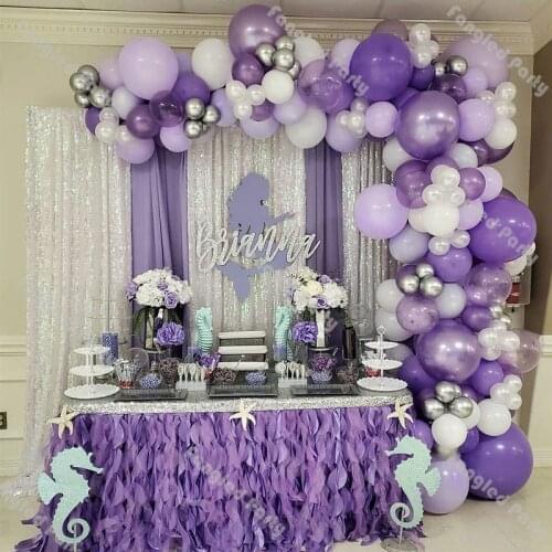 141pcs Macaron Purple Wedding Balloon Garland White Chrome Silver Balloons Arch Kit Valentines Day Anniversary Birthday Decor