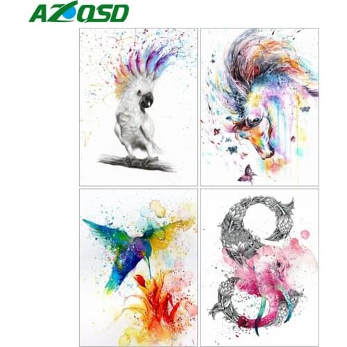 AZQSD 5D Diamond Painting Parrot Bird Cow Cross Stitch Rhinestones Diamond Embroidery Animal Mosaic Handmade Home Decor Gift