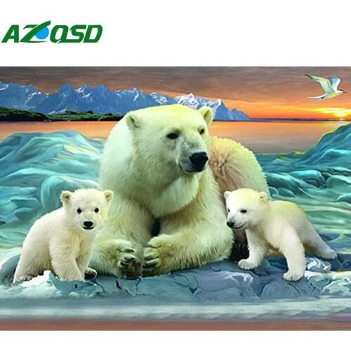 AZQSD Full Square Diamond Painting Bear Cross Stitch Needlework Diamond Embroidery Animal Mosaic Rhinestones Home Decor Gift