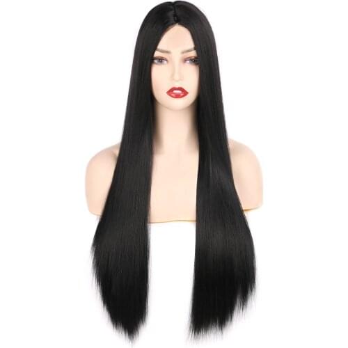 BCHR Long Straight Black Wigs Synthetic Long Wigs for Women Middle Parting Natural Heat Resistant Replacement Cosplay Costume Ha