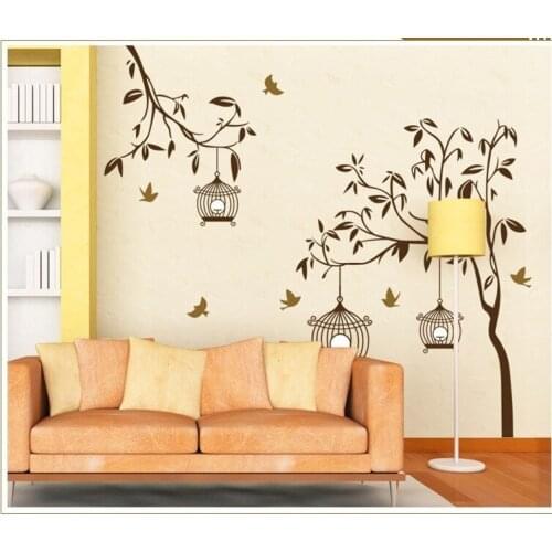 Large Birds Flying back to Birdcage Tree Flora Removable Wall Sticker Home Decor Vinyl Art Kids Room Decoration