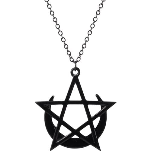 Wholesale Goth Moon and Pentagram Pendant Chain Necklace for Women Men Vintage Black Witchcraft Choker Necklaces Wicca Jewelry
