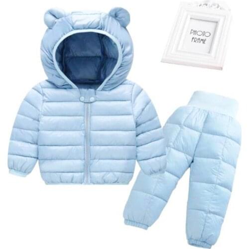 Children Cotton Padded Suit 2pcs Jackets Pants Winter Baby Girls Boys Warm Outerwear Trousers Coats For Kids Solid Color 2020