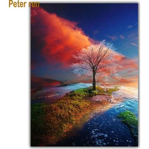 Diy diamond painting 5d square\Round full diamond embroidery living room bedroom stick cross stitch "Bay sunset cherry tree"