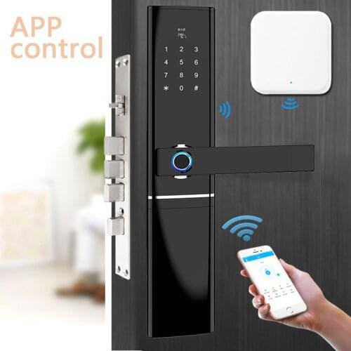 Biometric Fingerprint Door Lock, App Wifi Remote Bluetooth Fingerprint Door Lock With Gateway, RFIC Card Electronic Locks Black