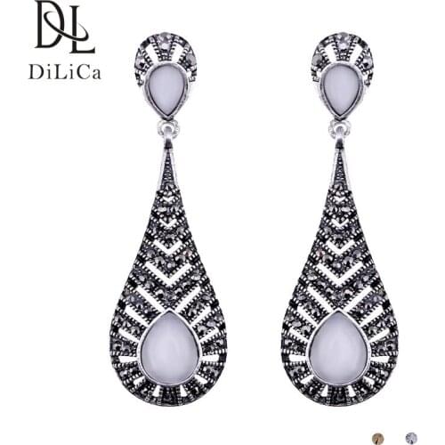 DiLiCa Elegant Womens Drop Earrings Vintage Long Earrings Dangle Rhinestone Statement Earrings Bohemian Jewelry