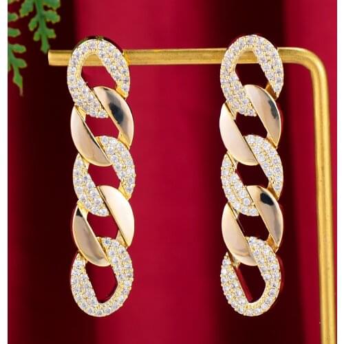 GODKI Iced out Hip Hop Big Earrings For Women Wedding Miami Prong Cuban Chain Link Cubic Zirconia CZ Earrings Set Hip Hop Chains