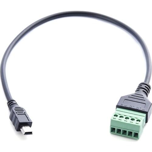 1pcs 1FT Mini USB 5 Pin 2.0 male female to 5 Pin Screw with Shield Solderless Terminal Plug Adapter Connector Cable Lead 30cm
