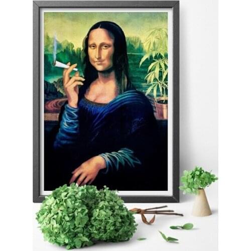 Canvas Painting Print Funny Wall Art Mona Lisa Smoking Joint Poster Home Decoration Modular Nordic Modular Picture Living Room