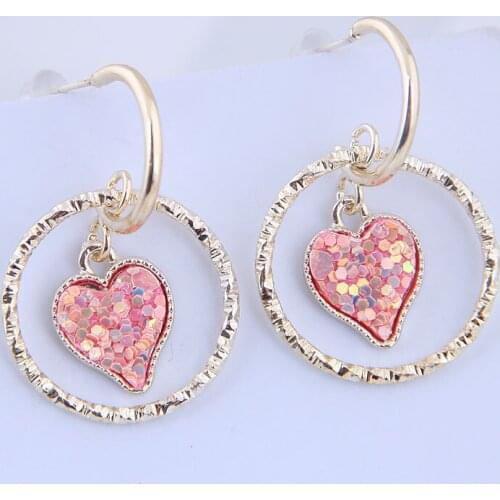 Korean Gold Color Crystal Heart Design Stud Earrings For Women Multi colors brincos wholesale