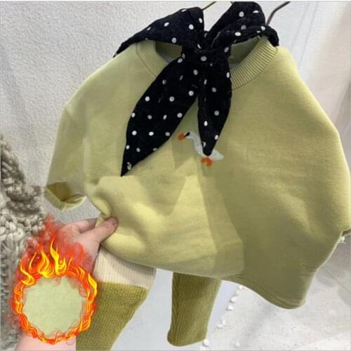 Korean Version of Childrens Clothing Boys and Girls Sweater Autumn Thick Baby Long-sleeved Trousers Duck Green Fashion Suit