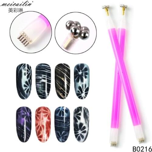 New 1 Pc Double Heads Cat Eye Magnetic Stick Flower Strip Grid Spot Pattern For UV Magnet Gel DIY Design Manicure Nail Art Tool