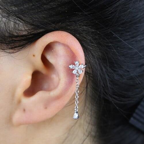 2021 New Elegant Flower Clip Earrings Drop Shiny Clear Cubic Zircon Claw Shape Earrings For Women Girls Lovely Christmas Gift