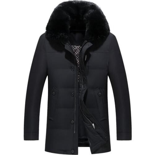 New Men Down Coat Fashion Winter Down Jacket Long Parka Thicken 90% Duck Down fox Fur Collar -30C Free Shipping
