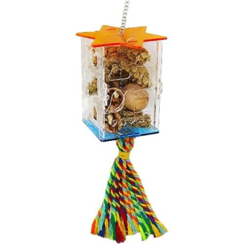 Bird Foraging Toys Parrot Feeder Intelligence Cage Acrylic Food Box Swing Toys