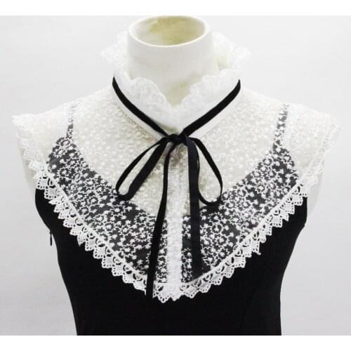 Detachable professional suit Multi-layer mesh poncho Victorian court Star Embroidered Mesh False Collar Pleated Stand Collar