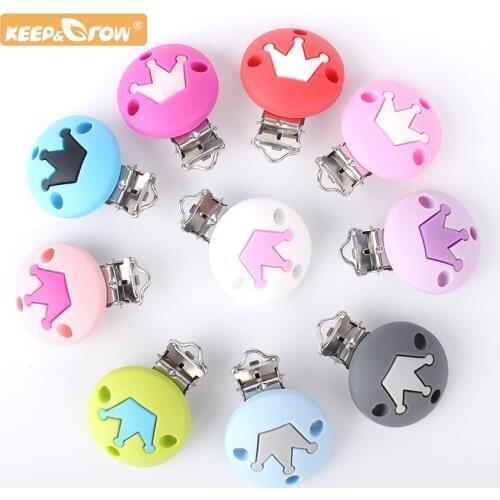 Keep&Grow 20pcs Silicone teether Crown Sheap metal Clip Pacifier silicone rodent DIY Accessories Anti-drop Pacifier Holder