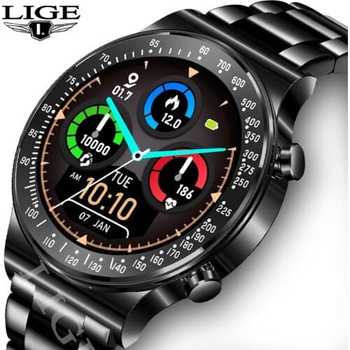 LIGE New Bluetooth Call Smart Watch Men Sports Heart Rate Blood Pressure IP67 Waterproof Android IOS Men Smartwatch Часы Mужские