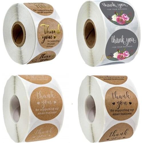 Thank you for supporting my business Kraft Stickers with Gold Foil round labels sticker for small shop handmade sticker 500pcs