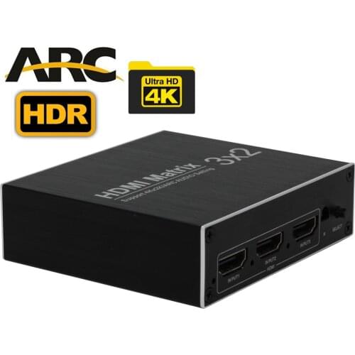 3X2 HDMI Splitter Switcher 4K UHD HDMI 3X2 Matrix Switch Splitter toslink audio HDMI ARC HDR 4K/30Hz HDMI 1.4 HDMI 3 in 2 out