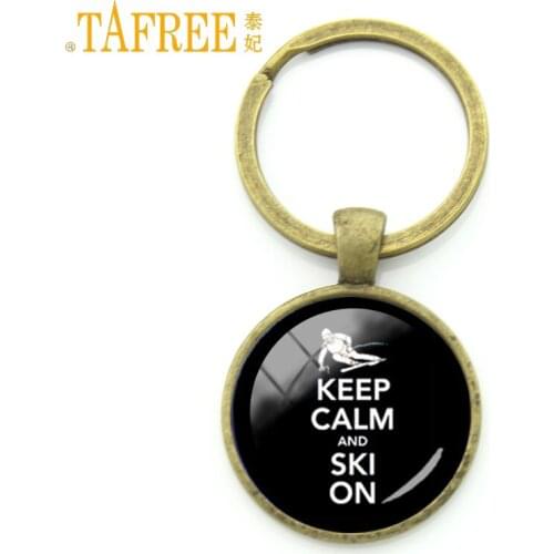 TAFREE Time To Sports Keep Calm And Ski On Keychain Casual Snow Sport Key Chain Winter Christmas Gifts Jewelry KC599