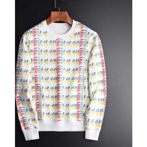 100% Cotton Sweatshirts Men Luxury Allover Printed Round Collar Mens Hoodies Plus Size 3XL 4XL Spring Sweatshirt Male