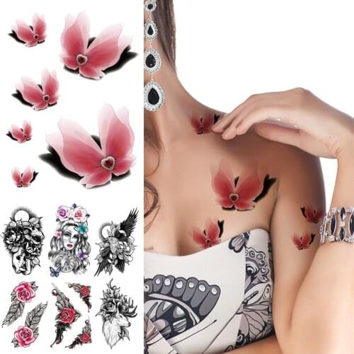 Waterproof temporary tattoos butterfly flowers skull rose 3d tattoo stickers body art shoulder breast arm sleeve tattoo fake