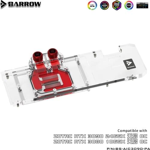 BARROW Water Block use for ZOTAC RTX 3090 24G6X OC/3080 10G6X OC GPU card 5V Header ARGB BS-AIC3090-PA
