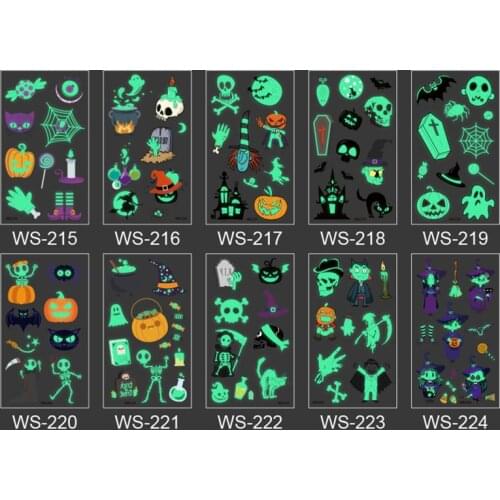 Halloween Temporary Tattoos Stickers Kids Glow Toy Spider Web Pumpkin Face Fluorescent Cartoon Luminous Tattoo Stickers
