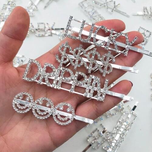 Hairpins Crystal Shiny Rhinestones Word Hair Clips for Girls Hair Clip Diamond Bling Hair Pins