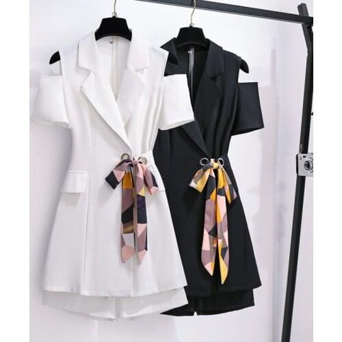 Womens Summer Suits New Strapless Dress + Shorts Two-Piece Suits Female